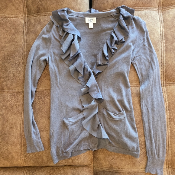 Loft Ruffle Gray Cardigan - Picture 2 of 4
